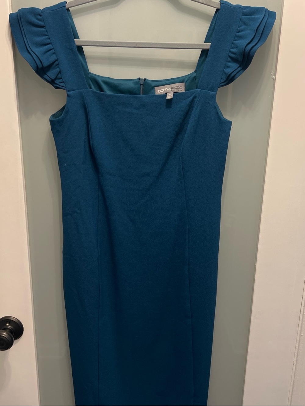 Donna Ricco Teal Square-Neck Midi Dress with Ruffled Cap Sleeves